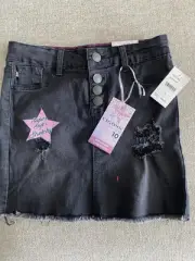 Vigoss Girls Skirt 10 Black Denim Snap Front￼distressed Frayed Hem NWT