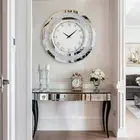 Wall Clock Luxurious Crushed Diamond Mirrored Wall Clock Silent Home Decor Large