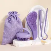 Purple Eco-Friendly Wheat Straw Hair Care Set - Massage Brush, Detangling Comb,
