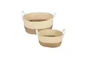 2 Piece Cotton Rope Stripe Carry Handles Storage Baskets set