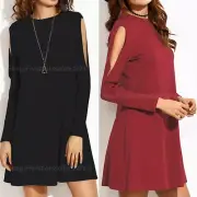 Casual Short Dresses Ladies Spring Open Shoulder Swing Dress Simply Knit Dress