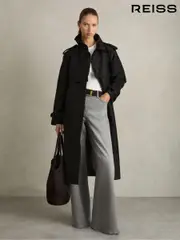 Reiss Black August Gabardine Trench Coat with Cotton (AD6371) | $610