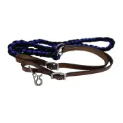 Contest Reins - Leather & Braided Cotton 8 ' - Scissor Snap End - Blue