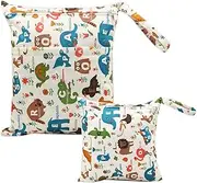 iZiv 2 Pack Baby Waterproof Reusable Wet Dry Bag, Nappy Bag, Reusable Wet Suit Bag, Waterproof Washable Hanging Large Diaper Bag Organizer Pouch Double Zipper Printing Diaper Bag