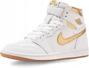 [Nike] Womens WMNS Air Jordan 1 Retro Hi Og Running, WHITE/METALLIC GOLD-GUM LIGHT BROWN, 7 UK (9.5 US)