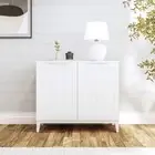 Double Door Buffet Storage Cabinet Sideboard Cupboard Adjustable Shelves White