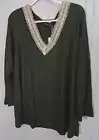 BloomChic Women TOP 18 20 Olive Green Kakhi Crocheted V-Neck Knit Ribbed NEW