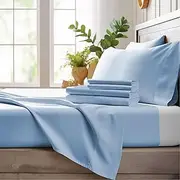Bamboo Bay 4 Piece Queen Size Sheet Set, 100% Viscose Made from Bamboo, Breathable, Ultra Soft Cooling Bed Sheets for Hot Sleepers, Beddings with Deep Pockets Fit 16" Mattress, Light Blue
