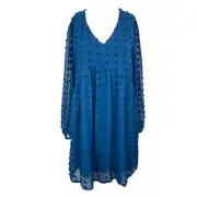 Kirundo Dress Womens Sz M Teal Blue A Line Mini Flowy Sheer Textured New