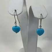 Handmade ~ Sterling Silver .925 10mm Heart Shaped Turquoise 1" Drop Earrings