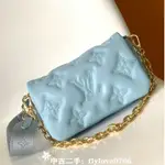 中古正品路易威登 WALLET ON STRAP BUBBLEGRAM 布魯冰川藍鏈條包/斜跨包/肩背包M81399