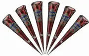6 Pcs Fresh Quality Dark Brown Natural Henna Mehndi Cones Temperory Tattoos