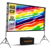 Projector Screen and Stand, 120 inch Portable Projector Screen Indoor Outdoor