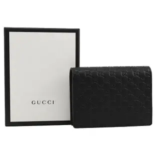 【GUCCI 古馳】經典雙G LOGO小牛皮壓紋信用卡名片零錢包簡易短夾(黑)