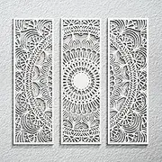 Blulu 3pcs Mandala Wall Art Carved Wood Wall Art Floral Aesthetic Wooden Plaque Set Wood Carving Decor Farmhouse Modern Cutout Plaque for Home Bathroom Decoration(15.8 x 5.1 Inch,White)