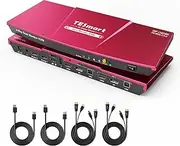 TESmart DisplayPort HDMI KVM Switch Dual Monitor 4K60Hz, 2 Monitors 2 PCs KVM Switch with EDID Emulator, 2 Port Extended Display & L/R Audio, USB 2.0, with Input Cable | for Home Office/Gaming-Red
