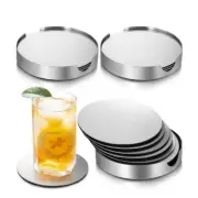 12 pcs Coasters with Holder Stainless Steel Round Cup Mat Pad Set For Drinks