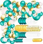 Teal Gold Balloons Garland Kit, 131 pcs Teal Gold White Confetti Balloons Arch Kit with Balloon Accessories for Turquosie Birthday Party Decorations Women/Baby Shower Decorations/Wedding Teal Gold Graduation Party Decorations Class of 2022 (Teal Gold)