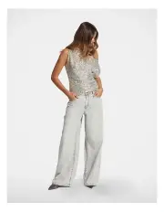 [Decjuba] Mae Tipped Shoulder Sequin Top in Silver