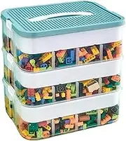 Uandhome Toys Organizer Storage Case, Stackable Storage Container Compartments, Storage Box Compatible with Lego Storage, Building Blocks Container Box with Lids Playroom Organization Bin (Green)