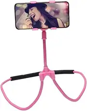 Uonlytech 1Pc Mobile Phone Neck Holder Shape Phone Stand for Hands Use Angle Creative Design for Home Desktop and Live Streaming Pink