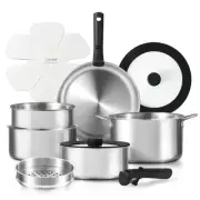 14pcs Pots and Pans Set, Stainless Steel Cookware Set Detachable H