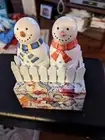 3 Piece Snowman Salt And Pepper Shakers In Picket Fence