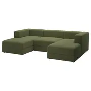 JÄTTEBO 3,5-seat mod sofa w chaise longues, armrests Samsala/dark yellow-green