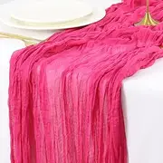 ROMANKAS 2 Pack Cheesecloth Table Runners Pink 10ft Gauze Table Cloth Cheese Cloth Fabric Hot Pink Cheese Table Cover for Party Boho Rustic Bridal Weddng Decor Cheesecloth Gauze Runners for Tables