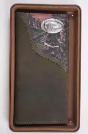 ZEP-PRO SALTWATER REDFISH Roper Leather Fence Row Camo Wallet TIN GIFT BOX