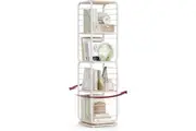 VASAGLE 4-Tier Rotating Bookshelf with Bookends - Natural Beige & Cloud White
