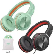SIMOLIO 2 Pack of Headphones with Cable, Over Ear Headphones with Mic for Children, Boys, Girls, Teenagers, Wired Headphones for School, Computer, Tablet, with Music Sharing Connection