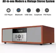 Nostalgic Bluetooth Stereo System Vintage Micro Hifi Systems CD Player Fm Radio