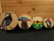 4 Handpainted Nesting Boxes With Birds