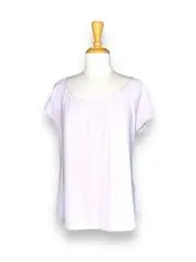 ST. JOHN Pleat Front Pullover Top Short Sleeve Lilac Purple sz L New $395