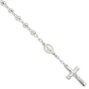 Sterling Silver Polished Beaded Rosary 7.5 Inch Bracelet