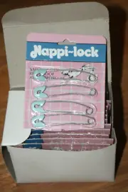 48 BLUE Vintage Heavy Duty Nappy Safety Pins (12 Cards 4 per card) Nappi-lock