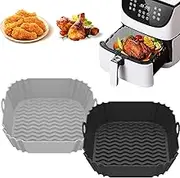 2Pcs Air Fryer Silicone Pot Square Liners 7.9inch Reusable Air Fryer Liner Heat Resistant Air Fryer Silicone Basket BPA-Free Square Baking Pan Air Fryer Accessories Liners for Air Fryer Oven Microwave (Grey+Black)
