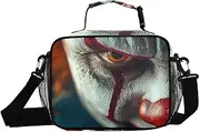 Face Scary Clown Insulated Lunch Box for Women Men - Ideal for Work, Picnics - Includes Adjustable Shoulder Strap