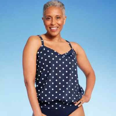 Lands' End Women's UPF 50 Polka Dot Blouson Tankini Top