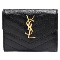 在飛比找Yahoo奇摩購物中心優惠-YSL MONOGRAM系列V字縫線魚子醬牛皮金色金屬LOG