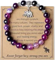 [MAIBAOTA] Elephant Gifts for Women, Elephant Bracelet, Inspirational Gifts, Strength Bracelets for Women, Anxiety Bracelet, 8 mm Stretch Natural Stone Beaded Bracelets