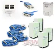 4X 4 USB PORT WALL ADAPTER+3FT CABLE POWER CHARGER BLUE FOR IPHONE 4S IPOD IPAD