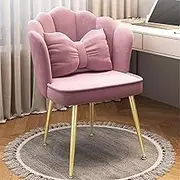 Velvet Office Chair, Makeup Girls Stool with Backrest, Dressing Stool with Soft Cushioned Pad for, Comfy Mid-Century Petal Chair, for Women, Girls, Bedroom(Pink,Golden Legs)