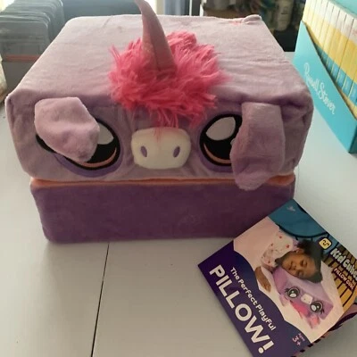 Kid Cube Purple Unicorn 2 in 1 Sleeping Pillow Plus Hello My Name Is Crystal New