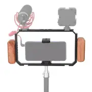 Full Phone Cage Rig Vlogging Kit Smartphone Video Stabilizer w/Dual Wood Handle
