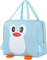 Reusable Cooler Bag, Cartoon Lunch Box, Tote Lunch Bag with Zipper, Easy Clean Lunch Box Bag for Women, Men, Student (Blue)
