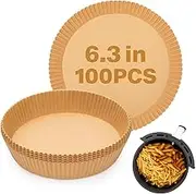100PCS Air Fryer Disposable Paper Liners 6.3" - Non-Stick, Food Grade Parchment Paper for Air Frying, Baking & Roasting - Waterproof Oil Resistant Oven Basket Mats
