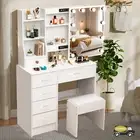 Dressing Table With Cushioned Stool and LED Sliding Mirror Vanity Makeup Desk