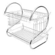 OZNALA Kitchen 2-Tier Dish Drainer Rack Plate Bowl Cutlery Sink Tool Holder Dry Stand P